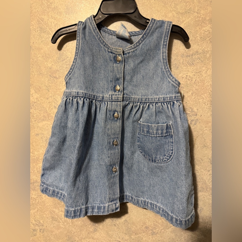 Vintage Oshkosh Baby Girls Blue Jean Jumper Size 24 months